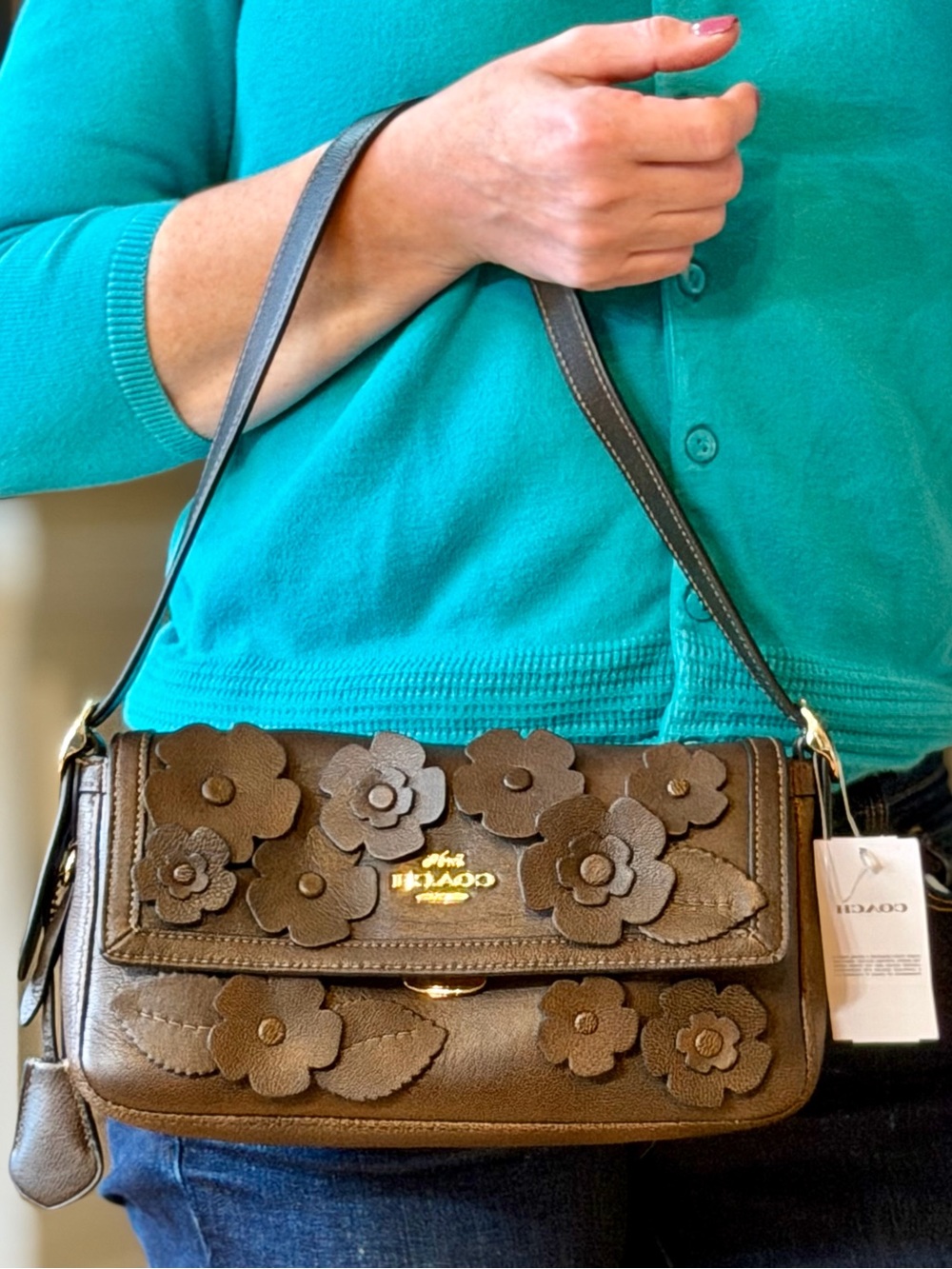Coach Cottagecore Etta Small Flap Shoulder Bag Chocolate Brown Tea Rose